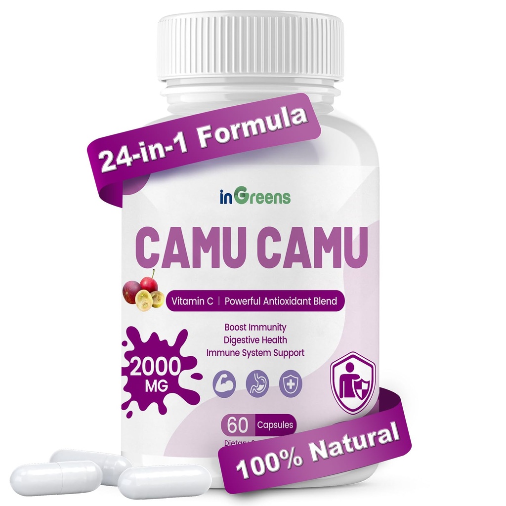 Organiske Camu Camu kapsler 2000mg • 124; High Natural Vitamin C, Kraftig Antioxidant Blend • 124; 60 Kapsler, Non- GMO, Gluten- fri, immunforsvar & hudsundhed