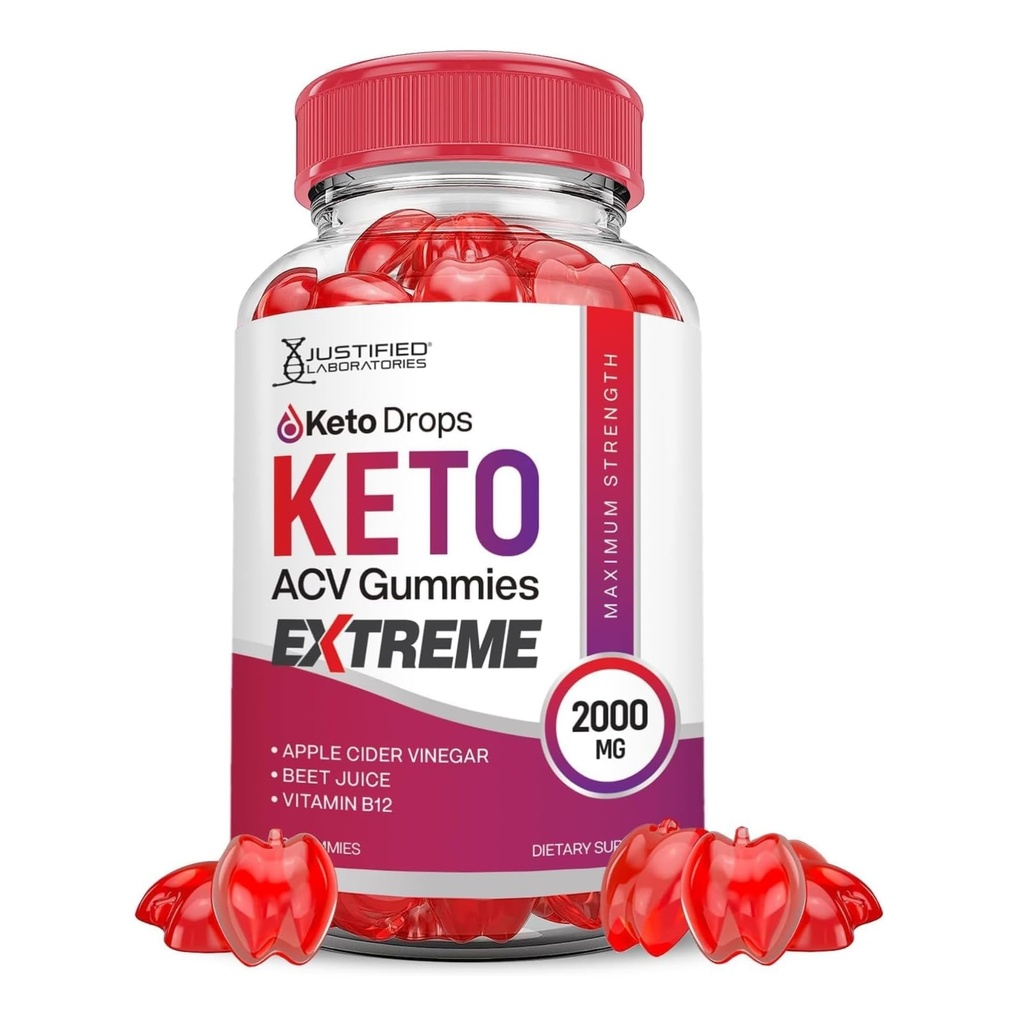 Justified Laboratories Keto Drops Keto ACV Gummies Extreme 2000MG Keto Drops Keto Gummies Advanced Formel Apple Cider Vinagar med Pomegranate Beet Juice Powder B12 Vegan Non GMO 60 Gummys