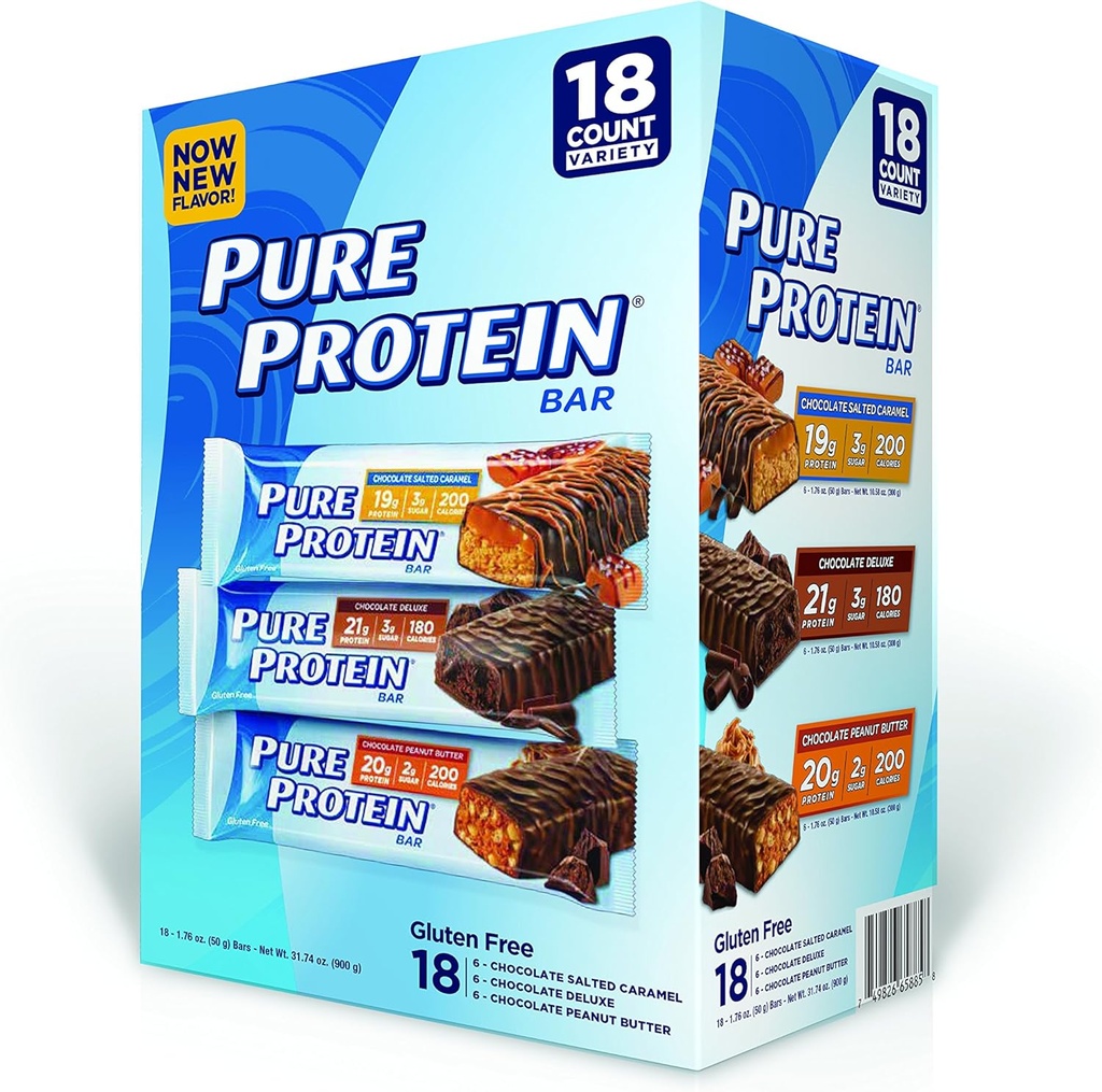 Pure Protein Bar, Chokolade Peanut Butter / Saltet Caramel / Chokolade Deluxe, 18 Greve