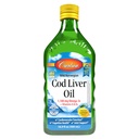 Carlson - Cod Lever Oil 1100 mg Omega- 3s Plus Vitaminer A & D3, Wild Fanget Norsk Arktis, bæredygtigt sourced Nordic Fish Oil Liquid, Lemon, 500 ml (16,9 Fl Oz)