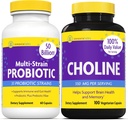 InnovixLabs Cholin & Multi Probiotic Bundle Cholin Bitartrate 550mg (100 kapsler) Multi Strain Probiotika (60 kapsler). Understøtter hukommelse, mood, hjerne sundhed & boost kognitiv. *