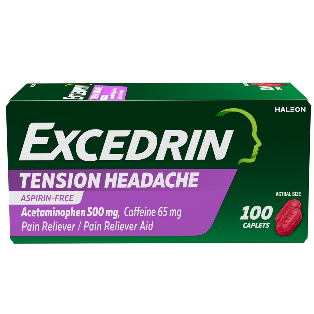 Extredrin Tension Hovedpine Relief Caplets, Acetaminophen 500 mg, Koffein 65mg, Pain Reliever, Aspirin- Free, 100 Greve