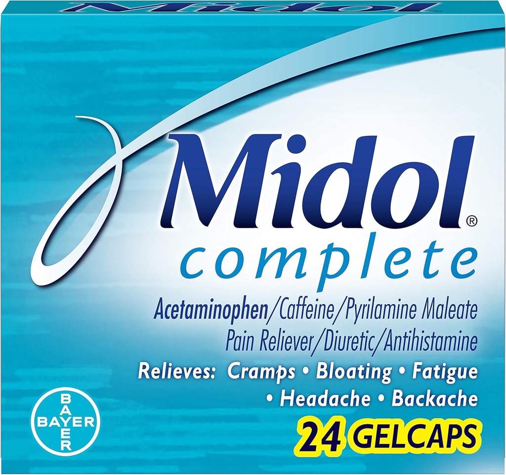 Midol Menstrl Glcap størrelse 24 s Midol maksimal styrke Menstruel komplet smertelindring