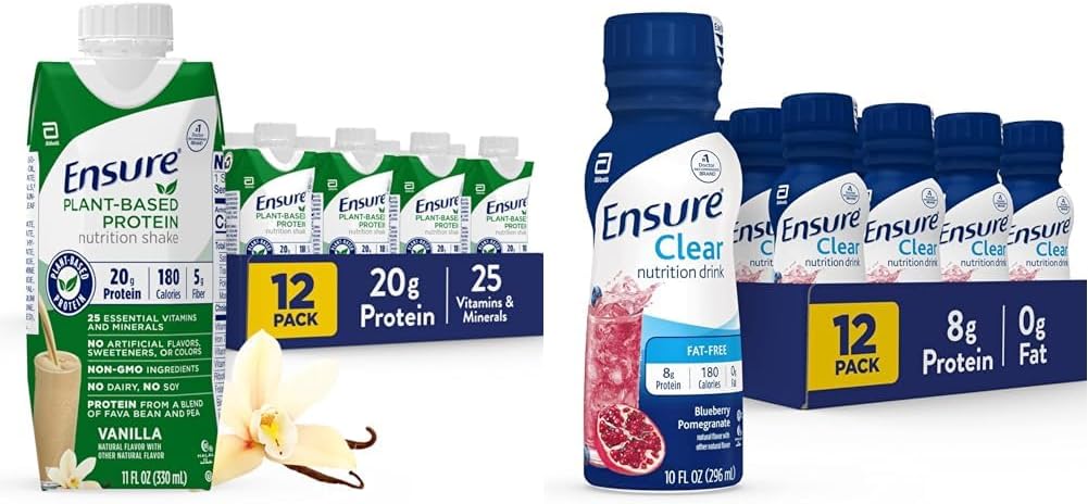 Sikre 100% Plantbaseret Vegansk Protein Nutrition Shakes med 20g Fava Bean og Pea Protein, Vanilla & Sikre flydende klar Nutrition Drik, 0g fedt, 8g protein, Blåbær Pomegranat, 10 Fl Oz