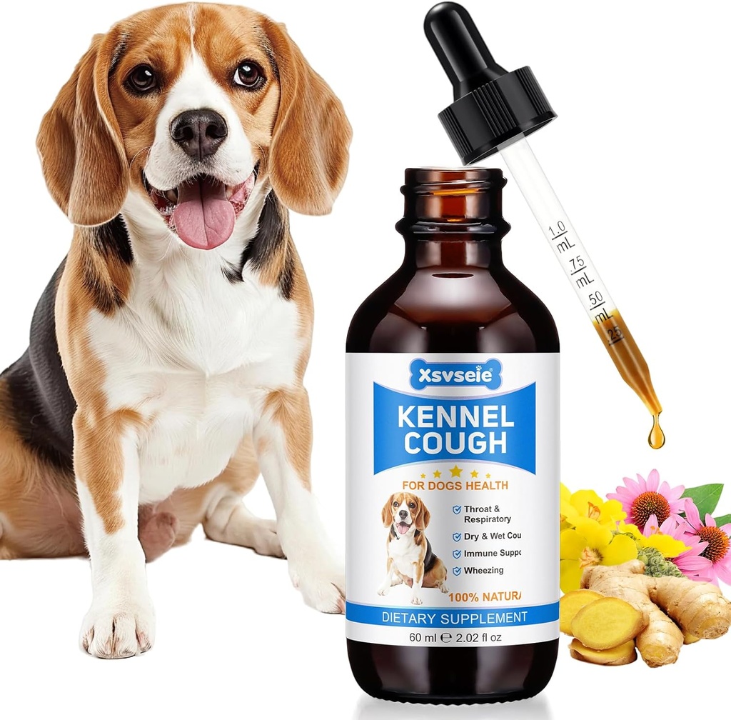 Kennel Cough Treatment Drops for Dogs, Natural Dog Supplement Herbal Kennel Cough Drops for All Breeds & Size Dog