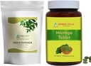 HERBAL HILLS Neem Leaf Powder and Moringa Tablets Shigru pakning med 2 Combo