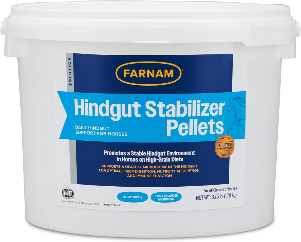 Farnam Hindgut Stabilizer Pellets, Daglig fordøjelse og immunsupplement til heste Hjælper med at opretholde et afbalanceret mikrobiom for optimal fordøjelse