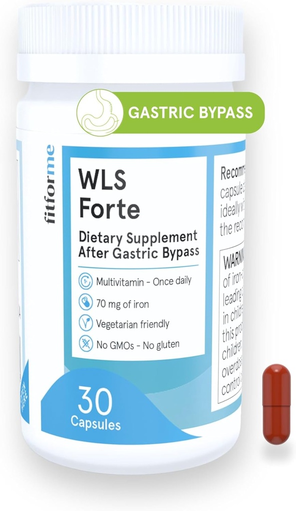 FitForMe Bariatric Multivitamin med jern, Tildelt Gastric Bypass Kirurgi - One- a- Day Capsule, 30- Day Supply, Easy- to- Swallow WLS Forte Capsule, Scientific Formulated - for mænd og kvinder