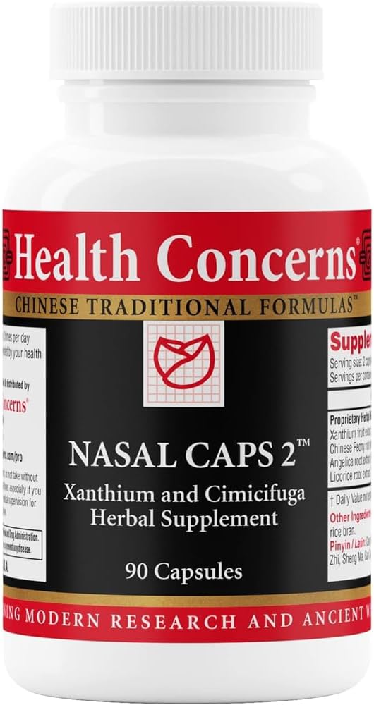 Sundhedsmæssige bekymringer Nasal Caps 2 - Sinus & Nasal Support - Næse Congestion & Sinus Pressure Support - Traditionel kinesisk formel med Xanthium, & Cimicifuga - 90 Kapsler