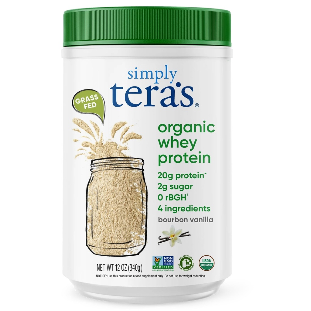 simpelthen tera 's Organic Whey Protein Powder - Græs Fed Vanilla Whey Protein Powder, Clean, Made without Kunstig Sweeteners, Non- GMO, Kosher, rBGH-Free, Organic - 12 Oz.