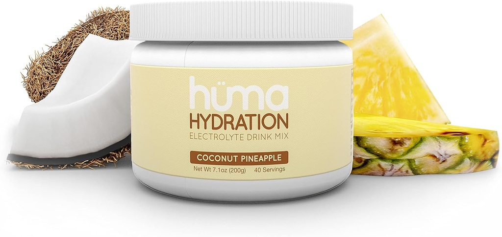HUMA CHIA Hydration Drink Mix, kokos Ananas, 40 Servering Jar - Lav kalorie, High Electrolyte Powder - 100% Natural, 1g Sukker, 10 Cal