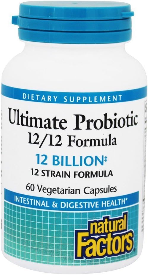 Naturlige faktorer Ultimate Probiotic 12 / 12 Formel - fordøjelsessygdomme Support med Probiotika - Immunitet & Gut Health Support Supplement - 60 vegetariske kapsler (60 Servere)