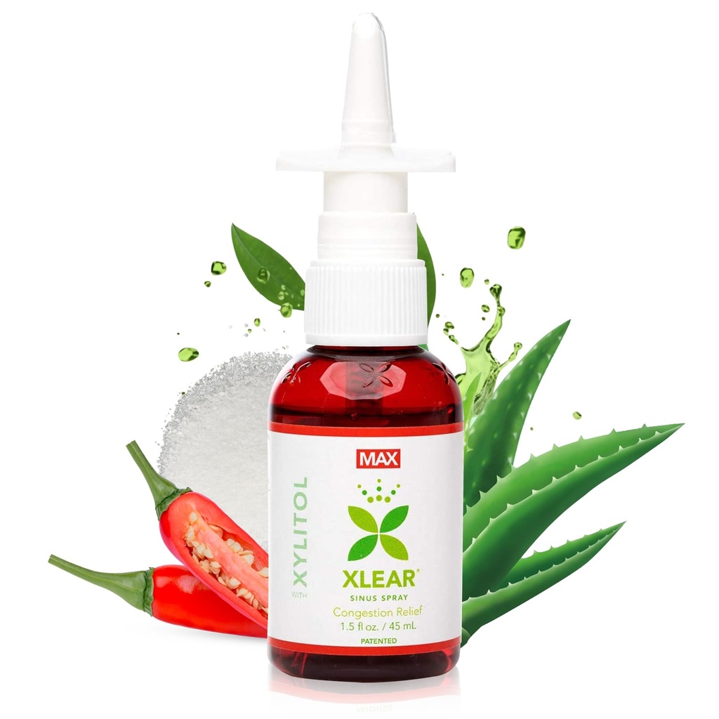 XEARMAX Natural Xylitol Saline Nasal Spray med Capsicum og Aloe - Hurtig fungerende for Sinus tryk, Decongestant, Hovedpine, Tør Næse, 1,5 fl oz (pakke med 1)