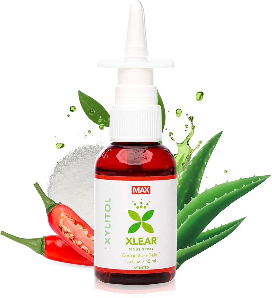 XEARMAX Natural Xylitol Saline Nasal Spray med Capsicum og Aloe - Hurtig fungerende for Sinus tryk, Decongestant, Hovedpine, Tør Næse, 1,5 fl oz (pakke med 1)