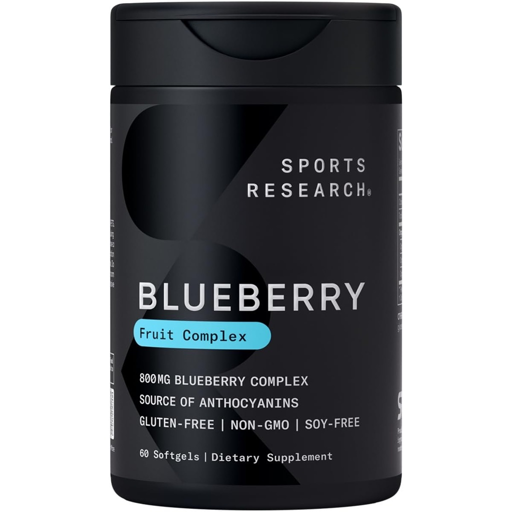 Sportsforskning Blåbær Kapsler - Lavet af økologiske blåbær med Økologisk Ekstra Jomfru Olivenolie - Non-GMO & Gluten Free - 60 flydende bløddele