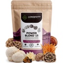 Power 15 Powder Mushroom Blend Supplement 100g Buddy; High Strength Extract Complex 124; Med Lions Mane, Tyrkiet Hale, Cordyceps, Reishi, Chaga & Tremella Buddy 124; 20% Beta- D Glucans Buddy 124; Immunitet & Vitality Support