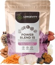 Power 15 Powder Mushroom Blend Supplement 100g Buddy; High Strength Extract Complex 124; Med Lions Mane, Tyrkiet Hale, Cordyceps, Reishi, Chaga & Tremella Buddy 124; 20% Beta- D Glucans Buddy 124; Immunitet & Vitality Support