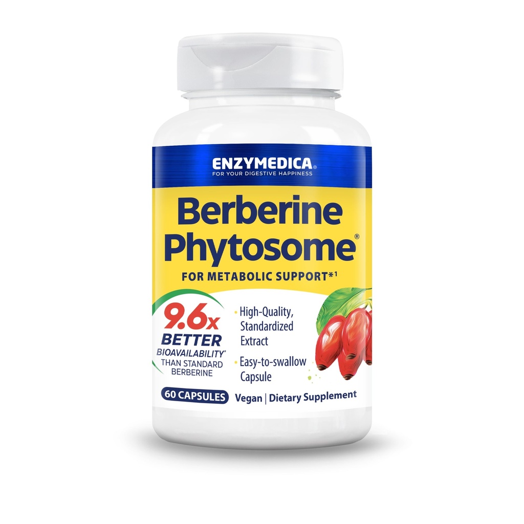 Enzymedica, Berberine Phytosome, 9.6X Bedre biotilgængelighed, høj potens Natural Vegan Kosttilskud til metabolisk support, 60 kapsler