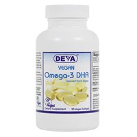 DEVA Vegan Omega-3 DHA Supplement, Once- Per- Day Softgel 200 MG, Carrageenan Free, Gelatine Free, Non- Fish, Algae Oil, Omega-3 Fedtsyrer - 90 Softgels
