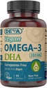 DEVA Vegan Omega-3 DHA Supplement, Once- Per- Day Softgel 200 MG, Carrageenan Free, Gelatine Free, Non- Fish, Algae Oil, Omega-3 Fedtsyrer - 90 Softgels