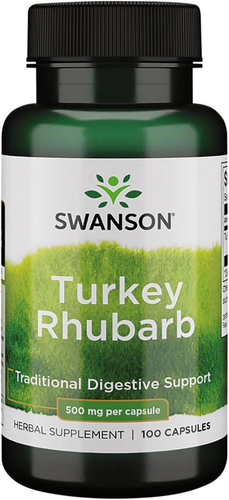 Swanson Turkey Rabarb - Traditional Herbal supplement Fremme fordøjelsesstøtte & Gastrointestinal sundhed - Naturformel - (100 kapsler, 500mg hver)