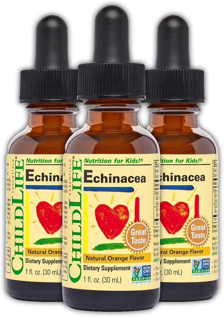 Børn Echinacea for børn - Kids Echinacea Drops, Flydende tinktur, Alkohol Free Supplement for babyer, Tandlæger, Børn - Natural Orange, 1 Fl Oz (Pack of 3)