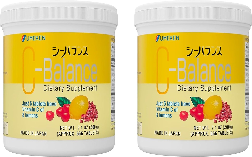 Umeden C- Balance Chewable C-vitamin Kosttilskud, høj potens for voksne & børn, med Citronsyre og Gamma- linolensyre, C-vitamin Chewables, 7.1 Ounce, 200g, 4,5 Months Supply, Pack af 2