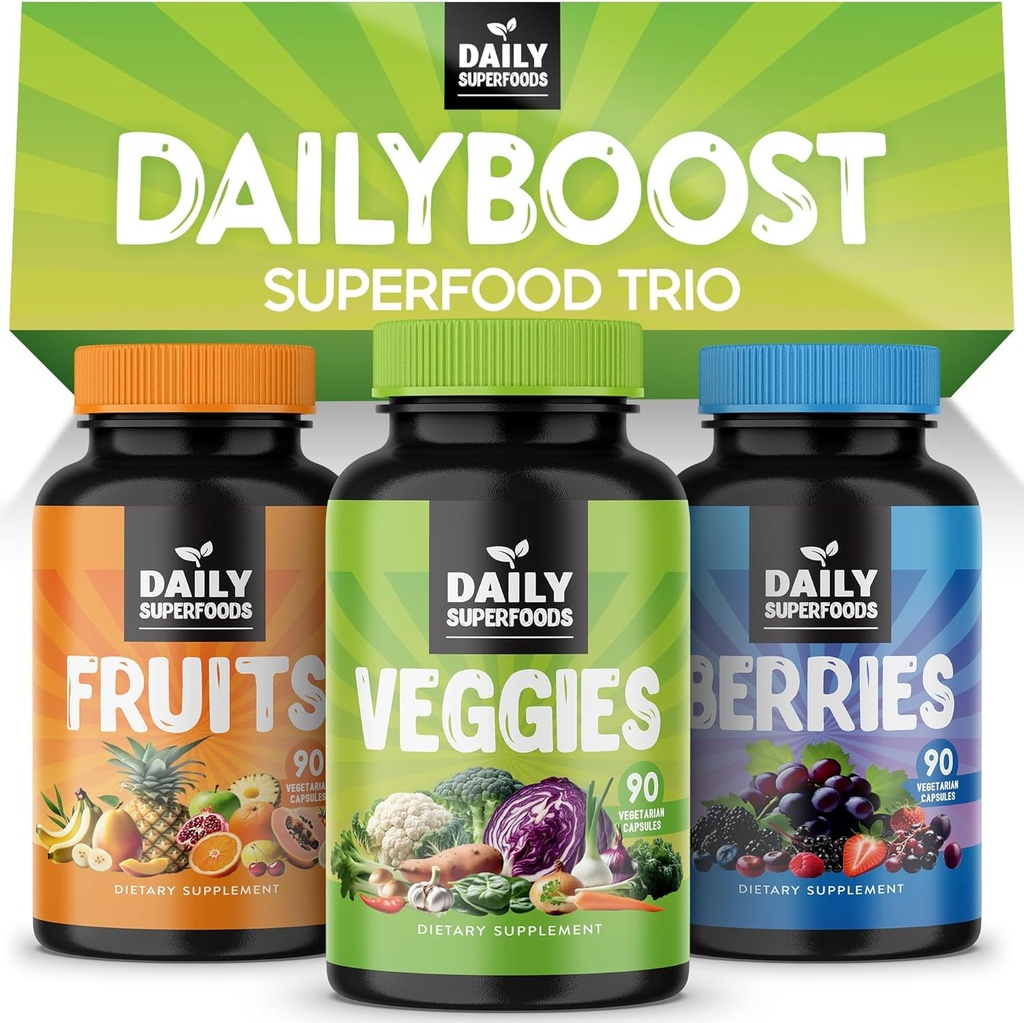 DailyBoost - 42 forskellige hele fødevarer frugter og grøntsager supplement med bær for naturlig energi boost - balance på 100% frugt og grøntsager kapsler fra naturen - Made in USA
