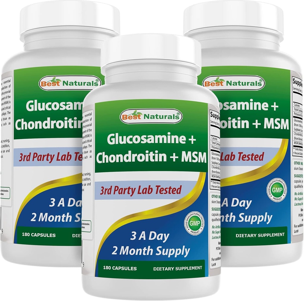 Bedste Naturals, Glucosamin Chondroitin og MSM Joint Supplements, 2600 mg per servering, (180 greve (pakke med 3))
