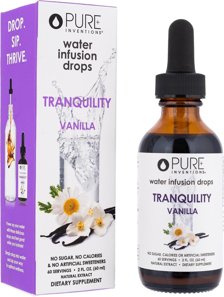 Ren Opfindelser Tranquility - Understøtter afslapning - Vanilla og kamille - Vand Infusion Drops - Ingen sukker, kalorier, eller kunstige sødestoffer - 60 portioner - 2oz
