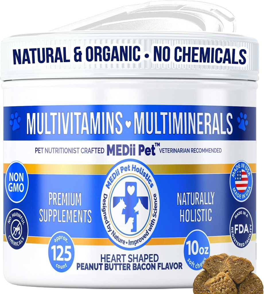 Hund Multi Vitamin + 74 Organic Minerals. Super Natural Total Health Builder: Metabolisme, Hjerte, Øjne, & Joints, Bones. Spirulina, vitamin B1, B3, & B12,125 ct / 10 oz. Lave kalorier