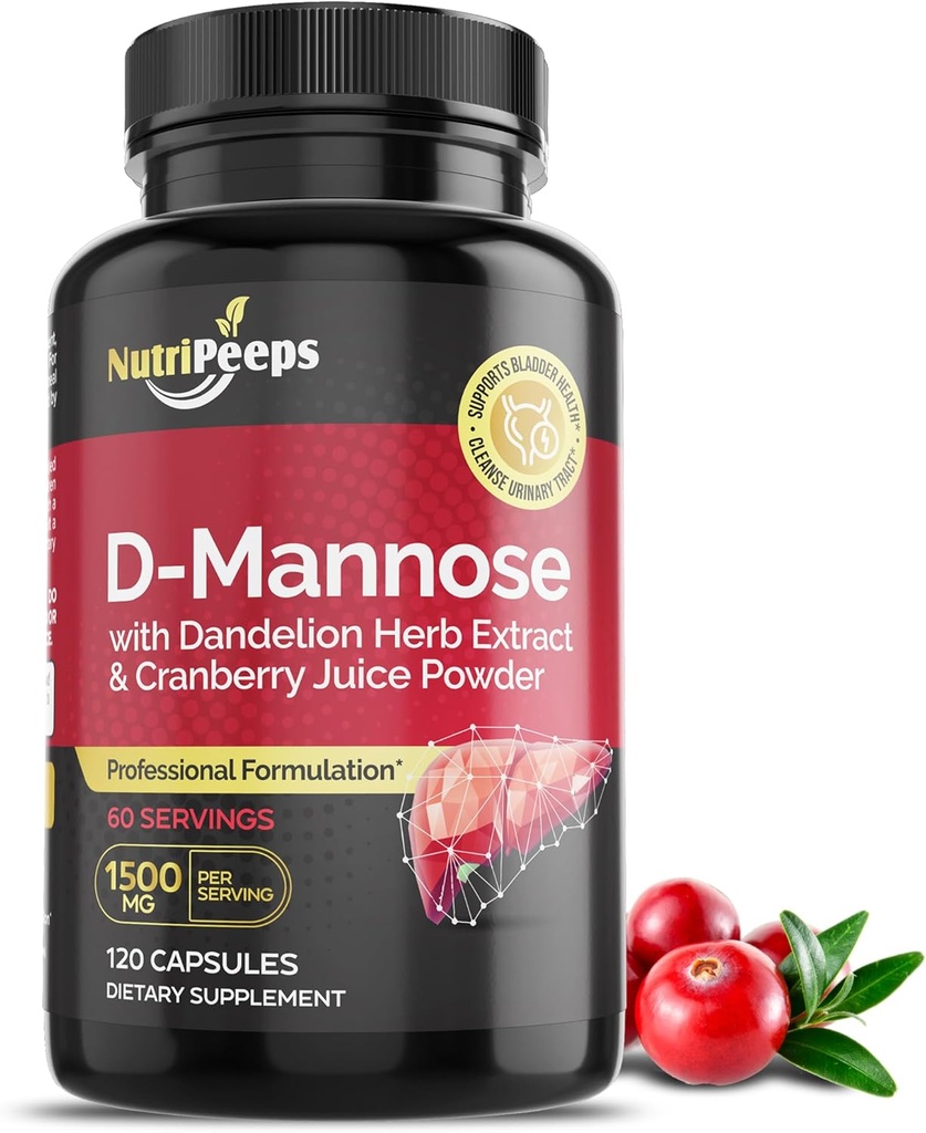 D- Mannose 1500mg, 120 kapsler med Mælelion Herb og Cranberry Ekstrakter, Natural Urinary Tract rense for UTI support, Flushing og afgiftning af Urenheder, for mænd og kvinder.