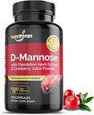 D- Mannose 1500mg, 120 kapsler med Mælelion Herb og Cranberry Ekstrakter, Natural Urinary Tract rense for UTI support, Flushing og afgiftning af Urenheder, for mænd og kvinder.