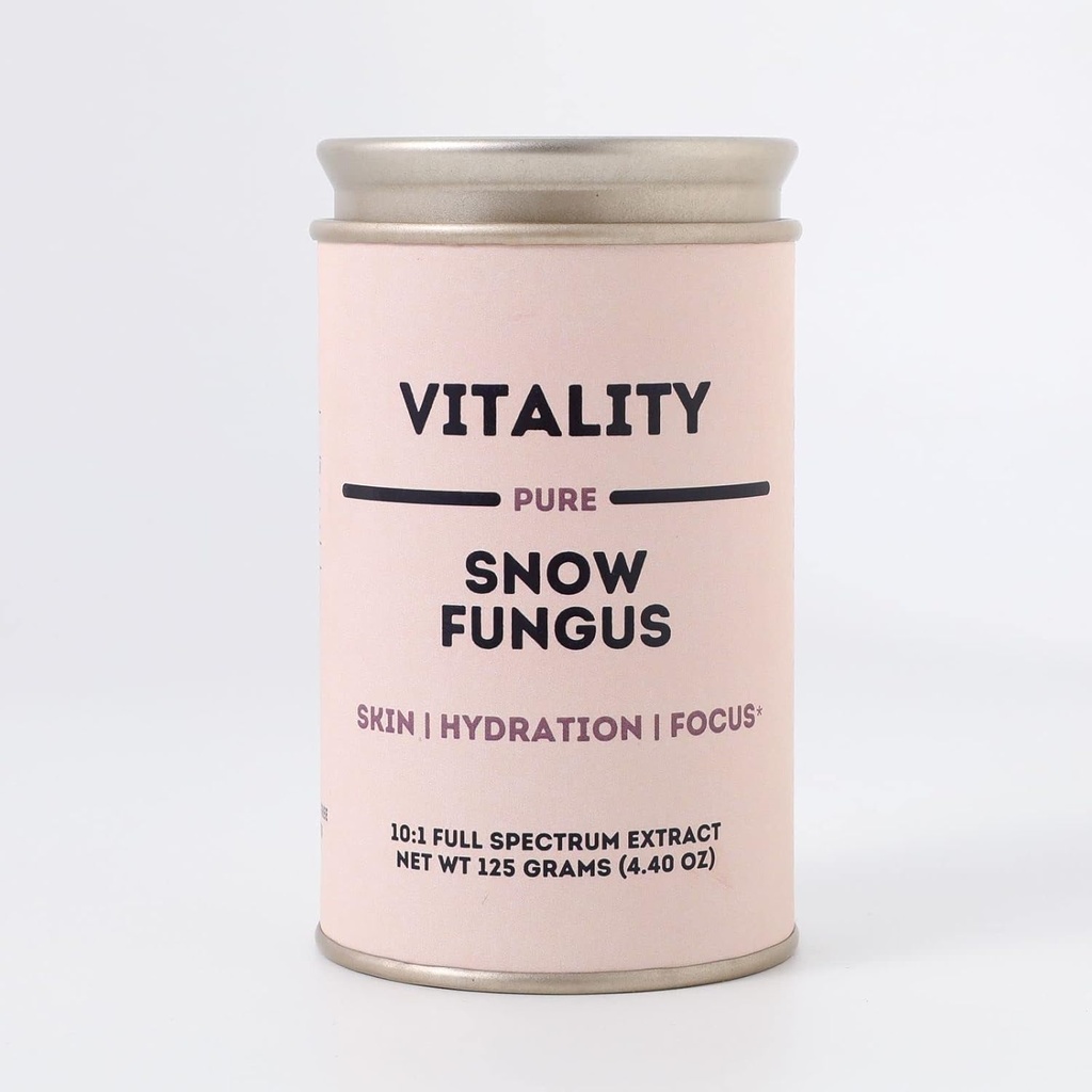 Vitality - Pure Organic Snow Svamp 10: 1 Dual Extract - 100% Fruiting Kroppene - Hamp Bag Inkluderet - Tilføj til vand / te / kaffe / smoothies - 125 Bedste