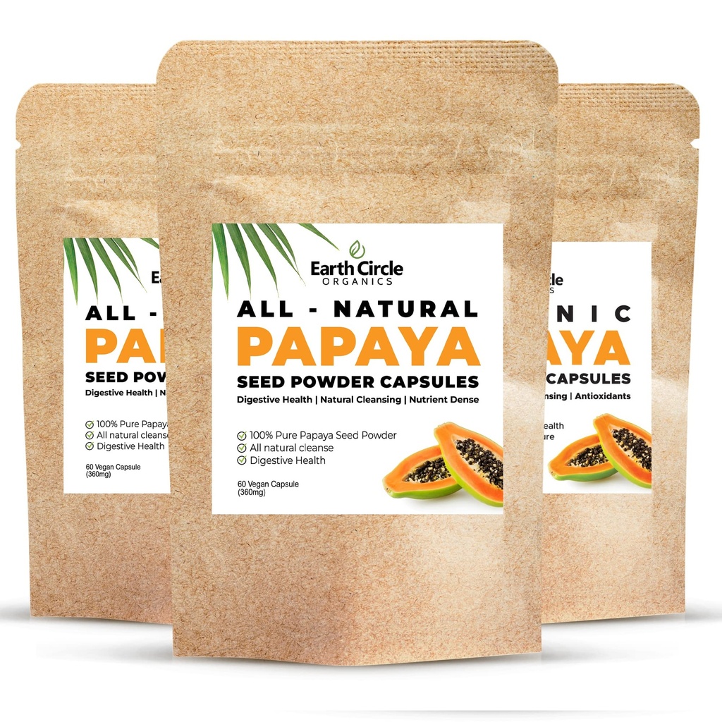 Papaya Seed Powder Kapsler - Kraftfuld Papain Supplement med Vitaminer A, C, & E & enzymer til fordøjelse & Gut Sundhed - 360mg / servering - 60 Vegan Kapsler per pakke (pakke med 3, 90- 180 dag Supply)