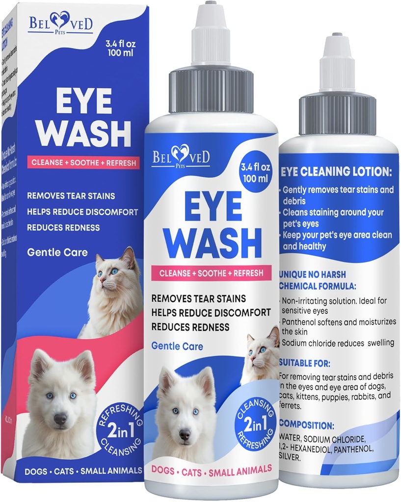 Hundeøjendråber & øjeninfektion Behandling for hunde og katte - Soothe Infektion & Allergi, Relieve tørre øjne & Pink Eye, Pet Tear Stain Wash & Cleaner - Kitten øjendråber til udledning, Øjenskylning & Flush