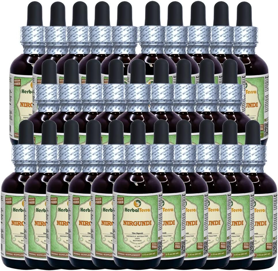 Nirgundi (Vitex Negundo) Tørret Leaf Alkohol- Free Liquid Extract (Brand Name: HerbalTerra, Stolt Lavet i USA) 30x2 oz