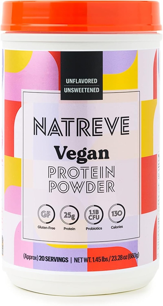 Natreve Vegan Protein Powder - 25g Plant Based Protein Powder med Probiotika og Aminosyrer - Gluten Free & Unflavored, 20 Servere