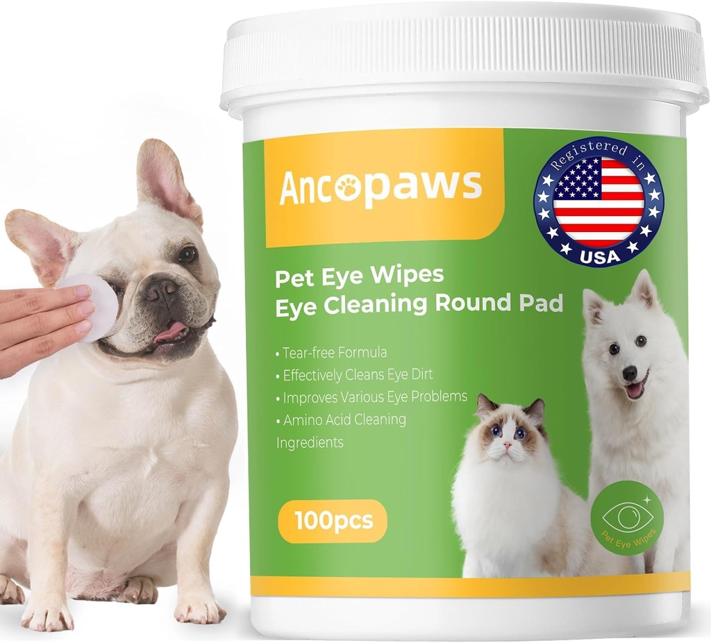 Eye Wipes for Dog & Cat - Tear Stain Remover for Kæledyr - Dog Eye Wipes for Decharge and Crust - Eye Care Rengøring Pads for Reducing Dirt and Mucus Secretations - 100pcs