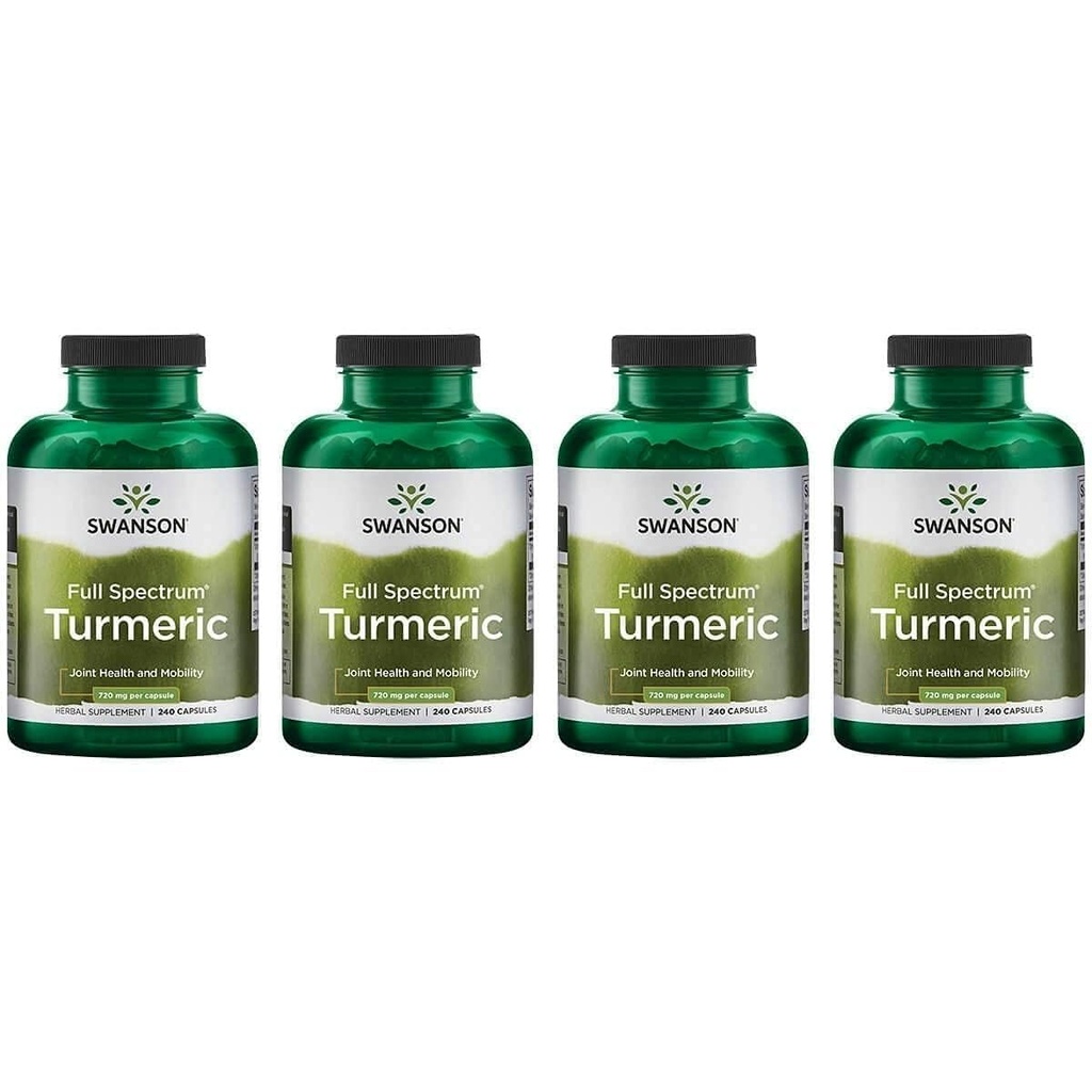 Swanson Full Spectrum Gurkemeje (Curcumin) - Fælles sundhed, fordøjelse, hjerte sundhed & lever Support - Curcuma Longa Formel fremme hukommelse Support - (240 kapsler) 4 Pack