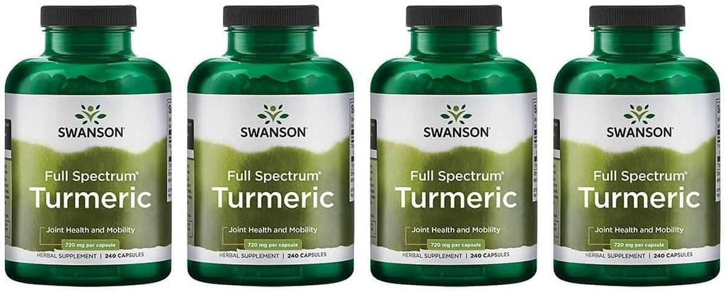 Swanson Full Spectrum Gurkemeje (Curcumin) - Fælles sundhed, fordøjelse, hjerte sundhed & lever Support - Curcuma Longa Formel fremme hukommelse Support - (240 kapsler) 4 Pack