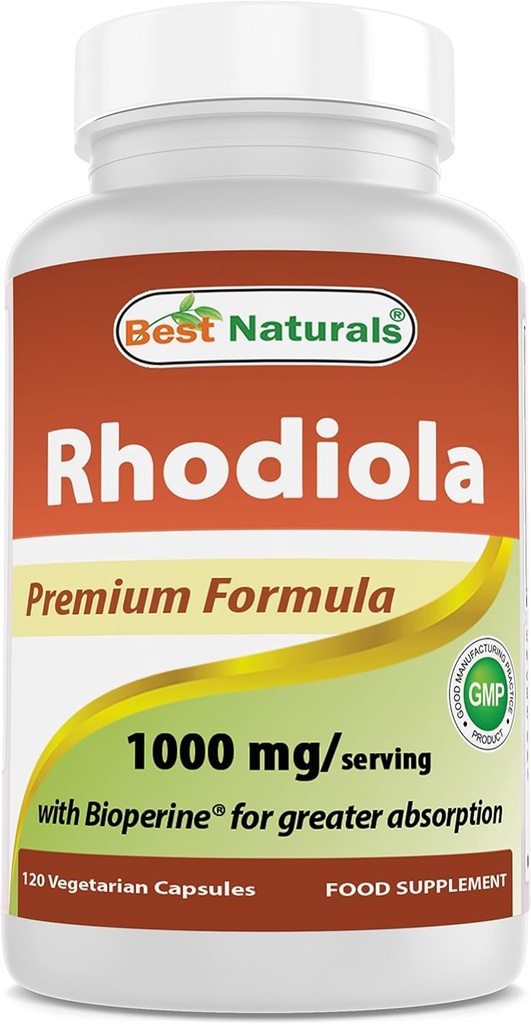 Bedste Naturals Rhodiola med Bioperine 1000mg Servering - 120 Veggie kapsler