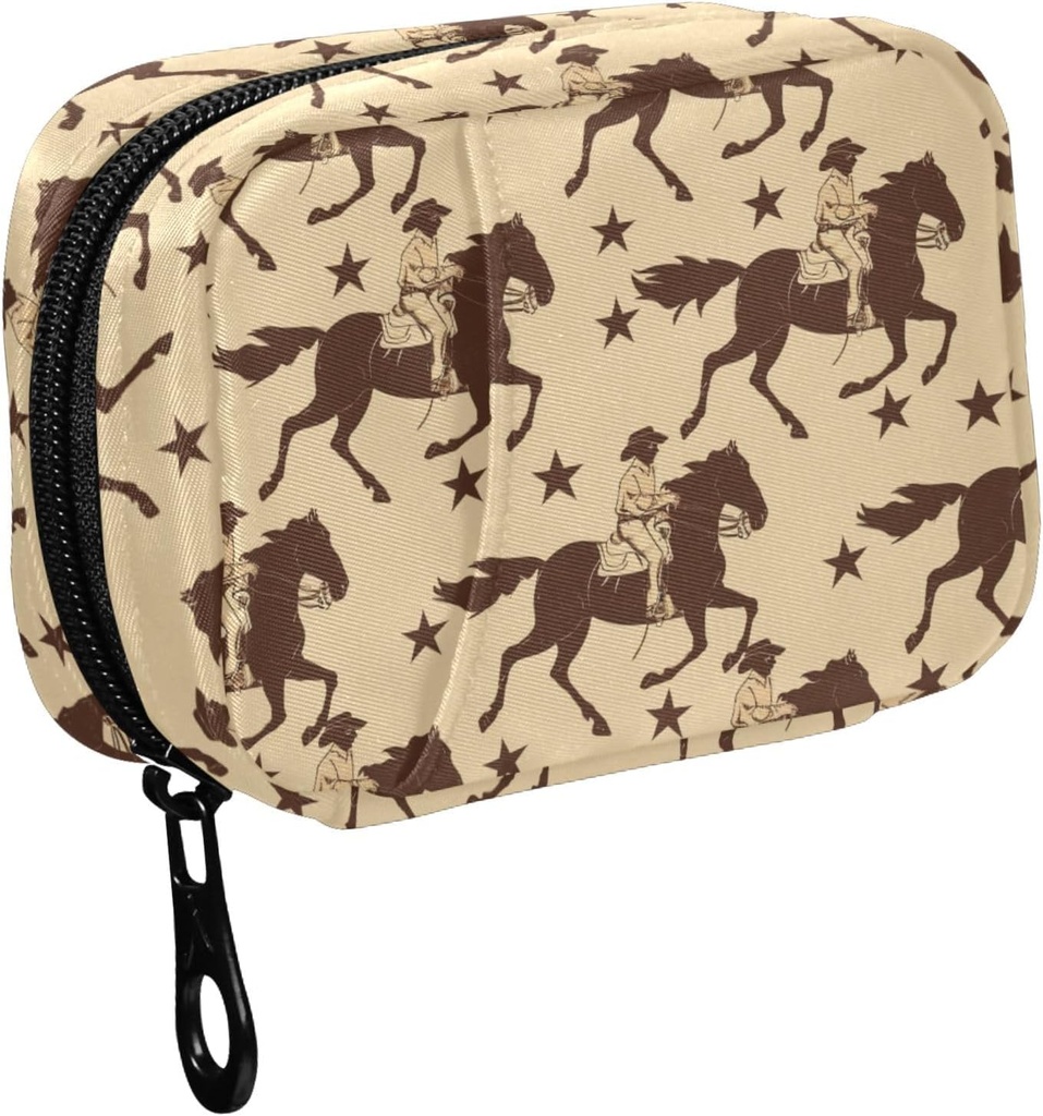 Fustylead Brown Western Running Cowboy Horse og stjerner Silhouette Pill Organizer til purse, Ugentlig Portable Pill Box med lynlås til opbevaring Vitamin Fish Olies Medicin Kosttilskud
