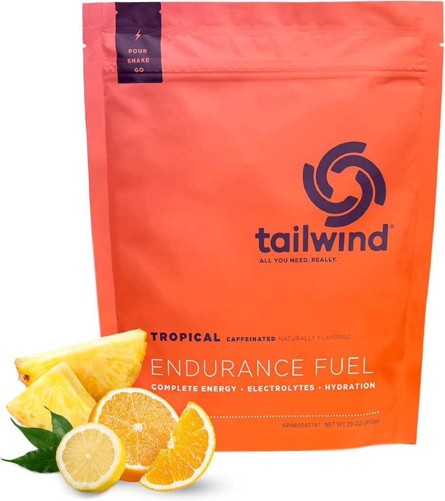 Tailwind Nutrition Endurance Brændstof, Kulhydrat & Electrolyte Sports Drink Mix Powder, Gluten- Free, Vegan, Tropical Buzz, 30 Servere (Caffeined)