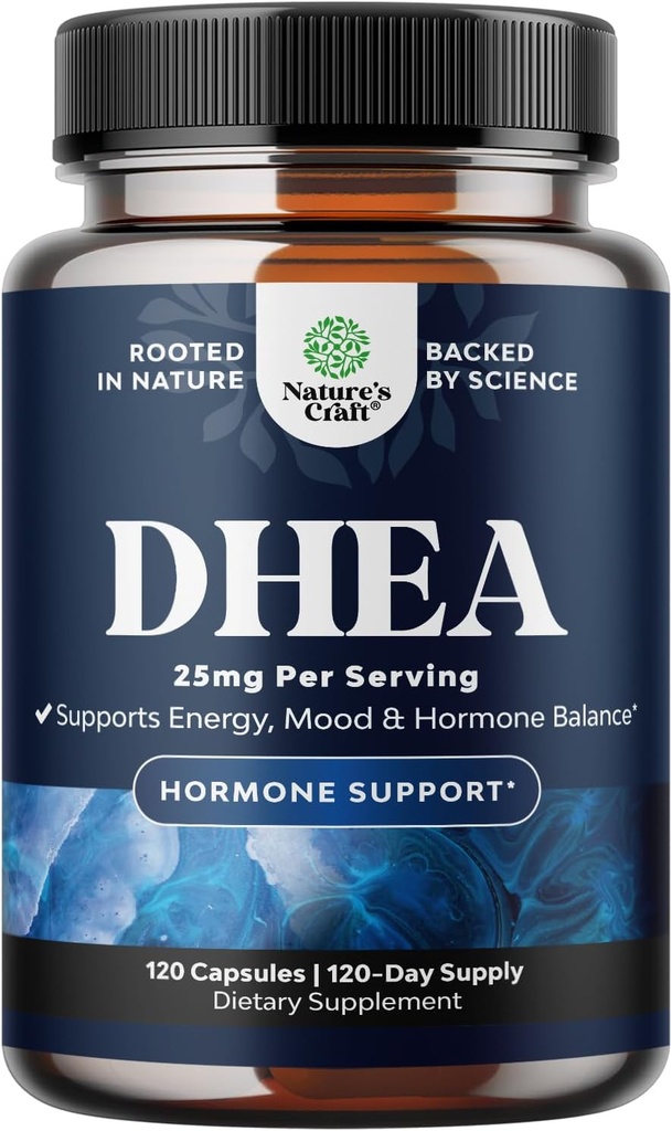 DHEA supplement til kvinder & mænd - Pure DHEA 25mg for Hormone Balance, Forbedrer mood stabilitet, hjerne funktion, immunsystem, energi & fertilitet - Dehydroepiandrosterone kapsler til voksne - 120 Ct