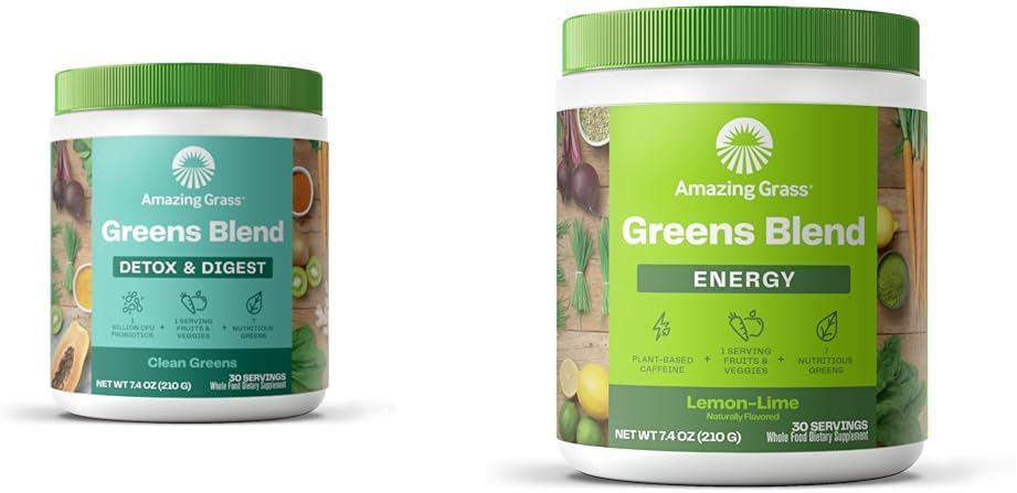 Amazing Grass Green Blend Detox & Digest: Smoothie Mix, Rengøre med Super Green Powder & Green Superfood Energy: Smoothie Mix, Super Green Powder & Plant baseret koffein