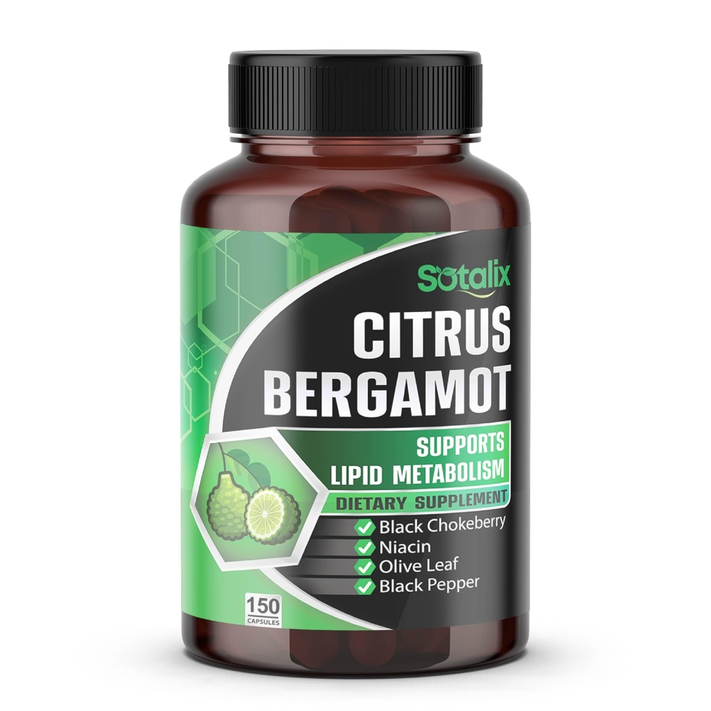 Premium Citrus Bergamot Organic Bergamot tillæg med Niacin Black Chokeberry Olive Leaf Black Pepper - Heart & Circulatory Function Support 150- day Support (150 Greve (Pack 1))