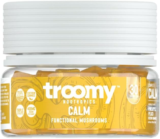 Troomy Reishi Calm Gummies Natural Pineapple Peach Flavor, Gelatin- Free, Gluten- Free, og Vegetar - 30 Greve