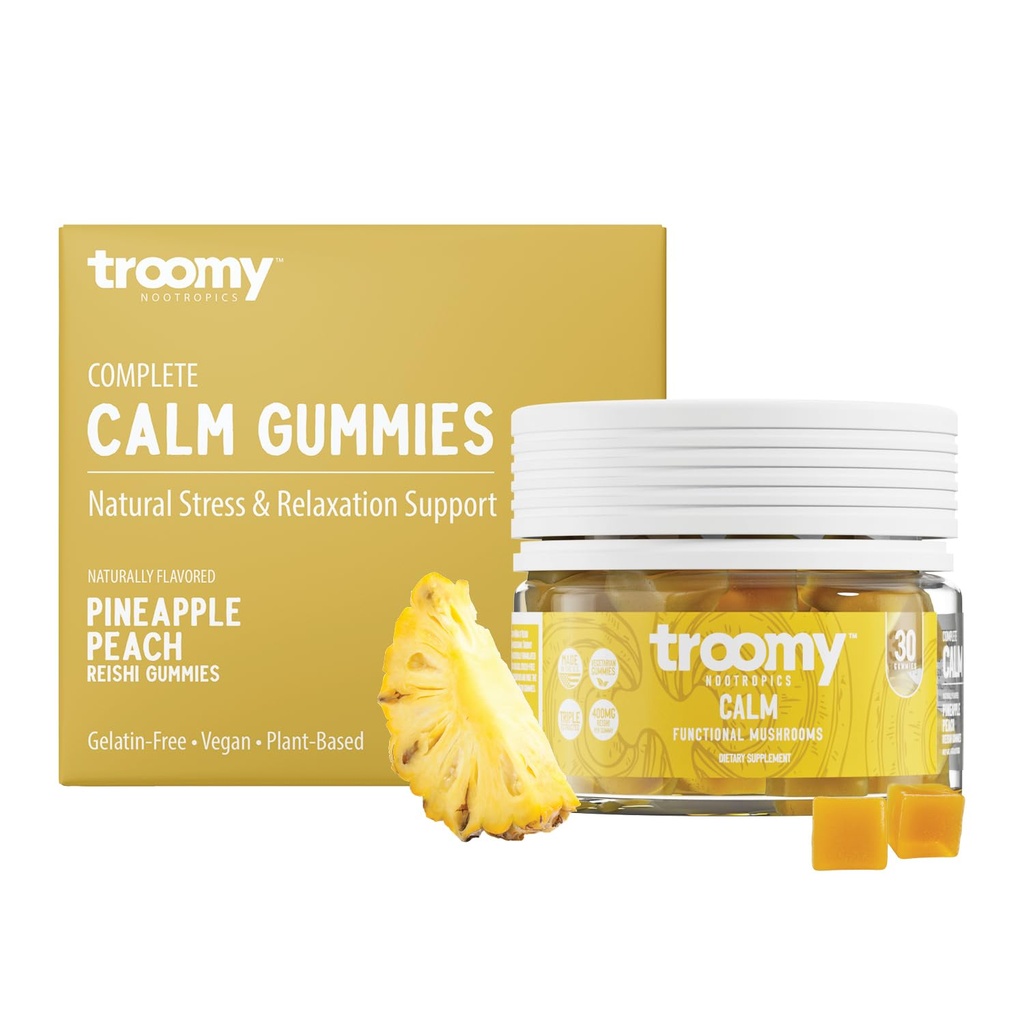 Troomy Reishi Calm Gummies Natural Pineapple Peach Flavor, Gelatin- Free, Gluten- Free, og Vegetar - 30 Greve