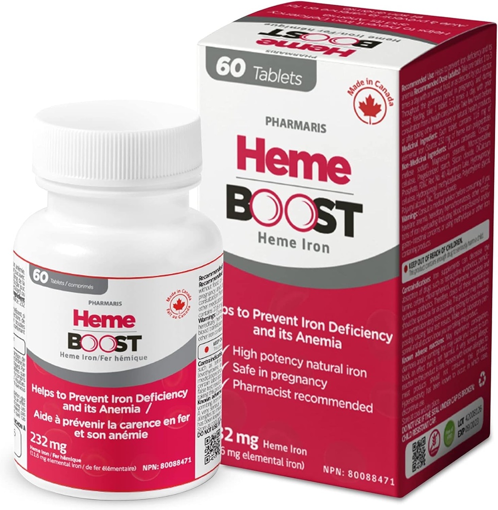 Hemeboost 11, 6 mg (23, 2 mg Heme Iron) I 60 tabletter á 124; høj potens Natural Iron Supplement I High Absorption & Gentle på Mave I jernpiller til voksne & Sikker til brug ved graviditet